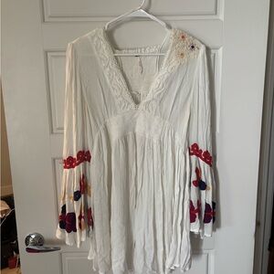 Free People Embroidered White Boho Tunic